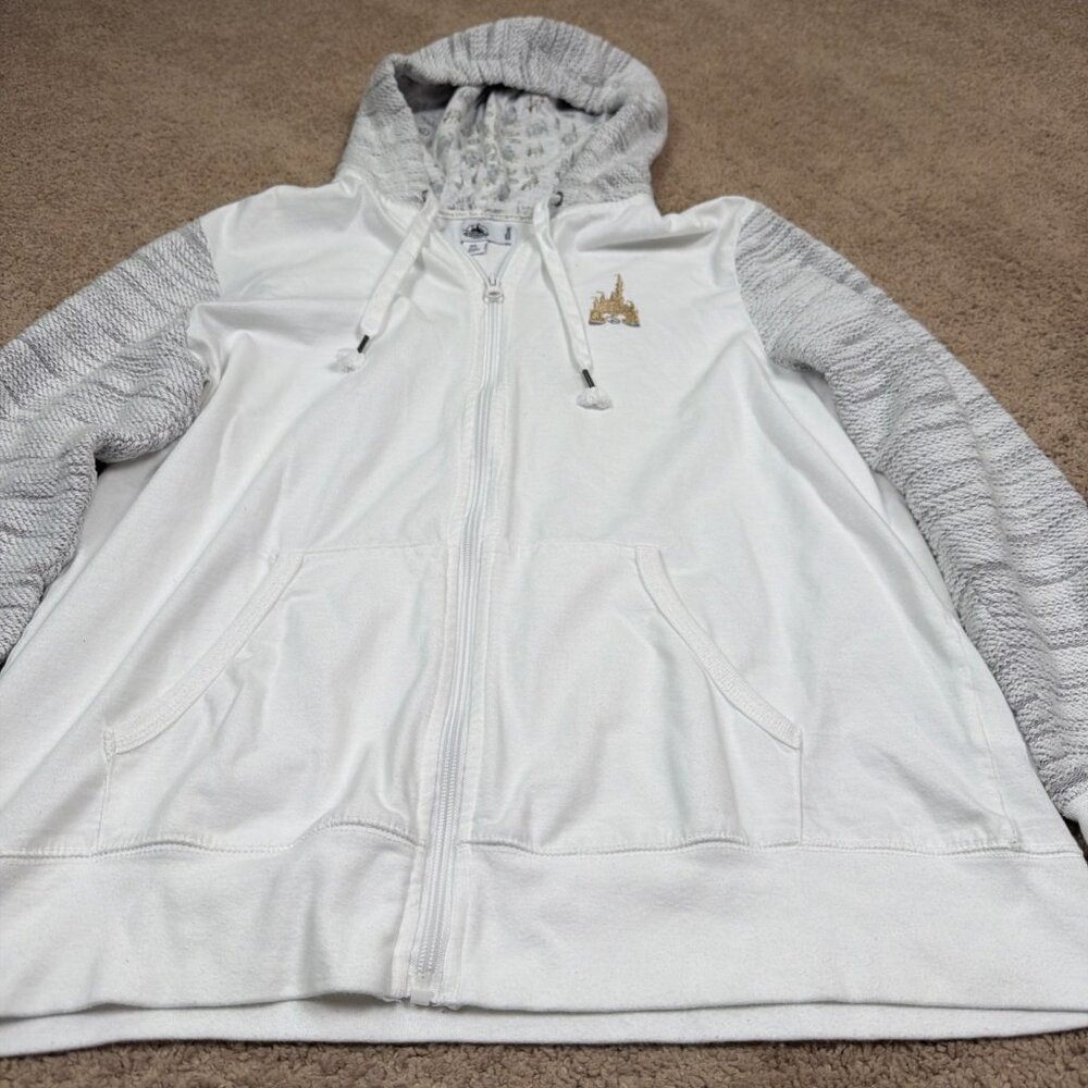 Disney Parks Jacket Adult XL White Castle Fireworks Mickey Mouse Hoodie Full Zip - Picture 2 of 10